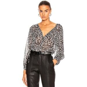Nili Lotan Rosette silk leopard print sheer blouse